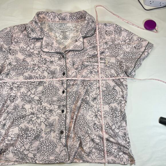 Thalia Sodi Women's XL Pink Floral Pajama Set Short Sleeve Button Up Long Pants - Picture 8 of 9